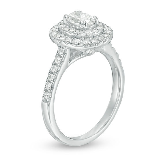 1 CT. T.w. Oval Diamond Double Frame Engagement Ring in 14K White Gold