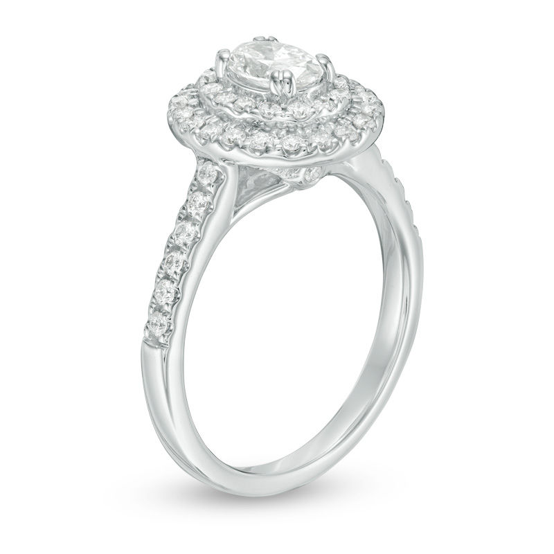 Main Image 2 of 1 CT. T.W. Oval Diamond Double Frame Engagement Ring in 14K White Gold