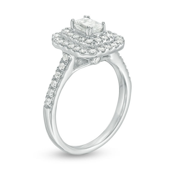 1 CT. T.w. Emerald-Cut Diamond Double Frame Engagement Ring in 14K White Gold