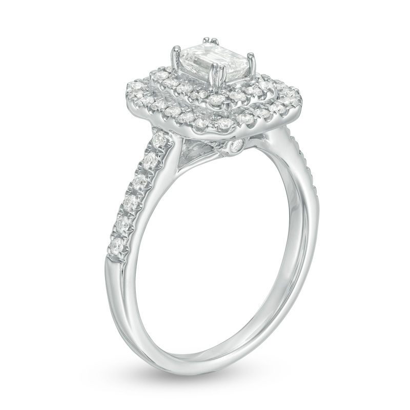 Main Image 2 of 1 CT. T.W. Emerald-Cut Diamond Double Frame Engagement Ring in 14K White Gold