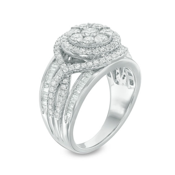 2 CT. T.w. Diamond Frame Twist Three Piece Bridal Set in 14K White Gold