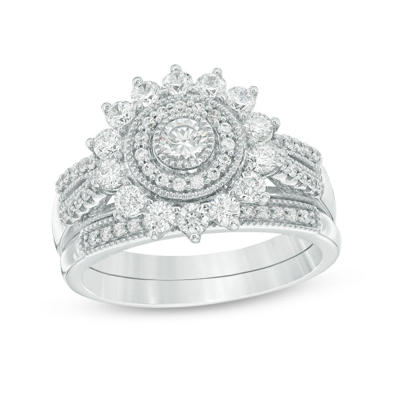 Main Image 1 of 1 CT. T.W. Diamond Double Frame Vintage-Style Bridal Set in 14K White Gold