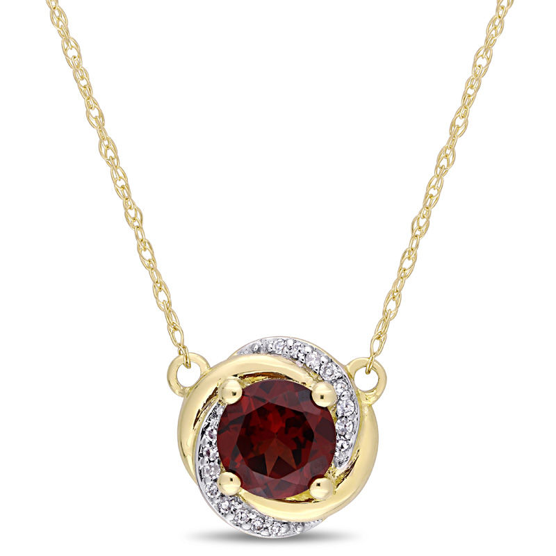 6.0mm Garnet and 1/20 CT. T.W. Diamond Orbit Frame Necklace in 10K Gold - 17"