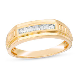 Mens Rings Zales Men S 1 10 Ct T W Diamond Seven Stone Ridged Shank Band In 10k Gold