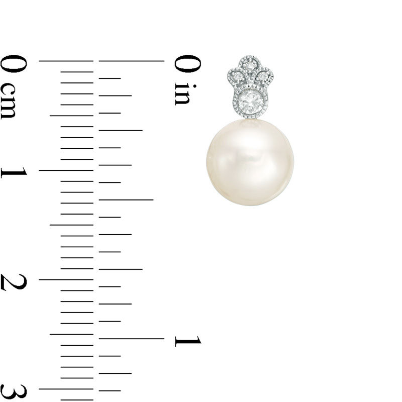 Main Image 2 of 8.0-8.5mm Freshwater Cultured Pearl, White Sapphire and Diamond Accent Vintage-Style Drop Earrings in 10K White Gold