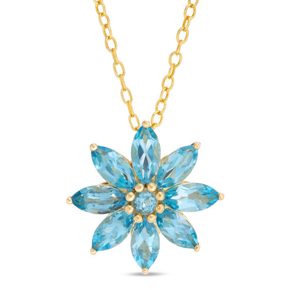 Blue Topaz Daisy Pendant in 10K Gold