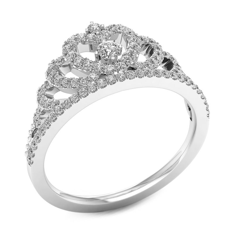 1/3 CT. T.W. Diamond Heart Crown Ring in 10K White Gold