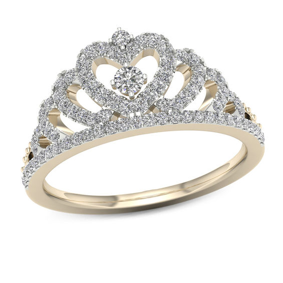 1/3 CT. T.w. Diamond Heart Crown Ring in 10K Gold