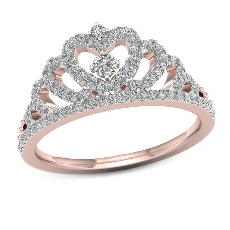 1/3 CT. T.W. Diamond Heart Crown Ring in 10K Rose Gold