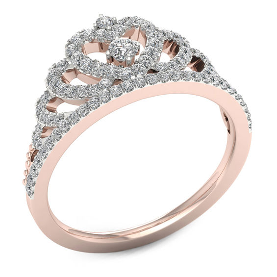 1/3 CT. T.w. Diamond Heart Crown Ring in 10K Rose Gold