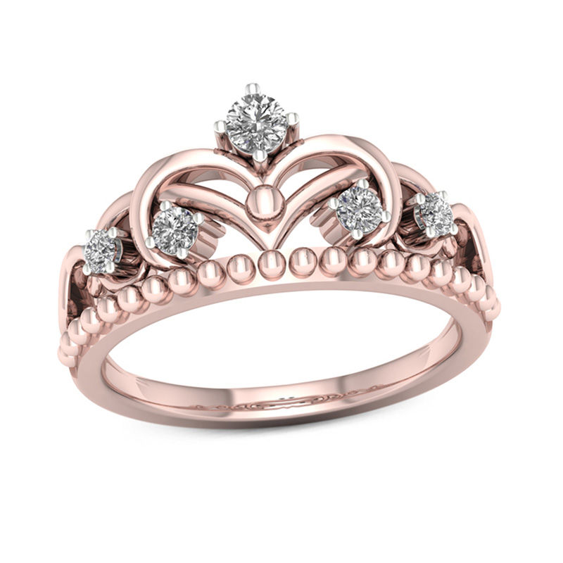 1/4 CT. T.W. Diamond Crown Beaded Ring in 10K Rose Gold