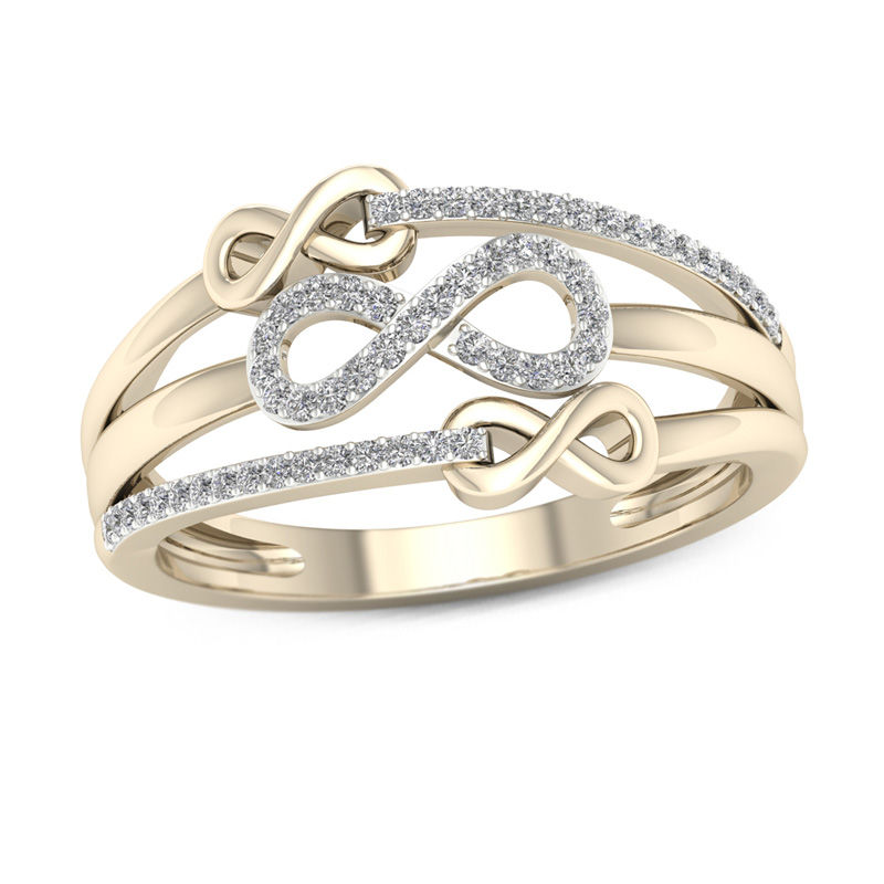 Main Image 1 of 1/6 CT. T.W. Diamond Triple Infinity Multi-Row Ring in 10K Gold
