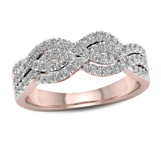 1/2 CT. T.w. Diamond Braided Twist Ring in 10K Rose Gold