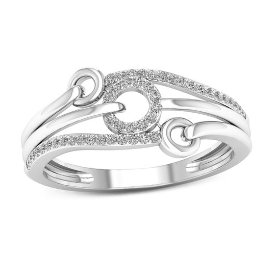 1/8 CT. T.W. Diamond Triple Circle Multi-Row Ring in 10K White Gold 1/8 CT. T.W. Diamond Triple Circle Multi-Row Ring in 10K White Gold