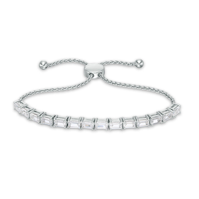 Main Image 1 of Baguette Lab-Created White Sapphire Line Bolo Bracelet in Sterling Silver - 9.0"
