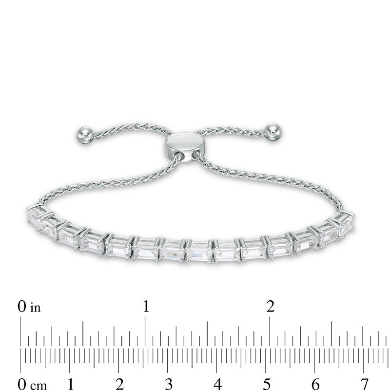 Main Image 2 of Baguette Lab-Created White Sapphire Line Bolo Bracelet in Sterling Silver - 9.0"
