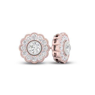 1 Ct T W Diamond Flower Vintage Style Stud Earrings In 10k Rose