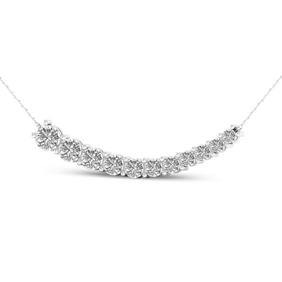 1/2 CT. T.W. Diamond Curved Bar Necklace in 10K White Gold | Zales