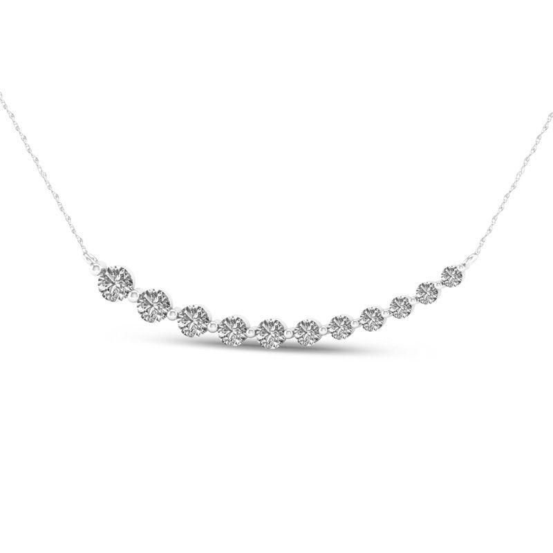 3/8 CT. T.W. Diamond Curved Bar Necklace in 10K White Gold