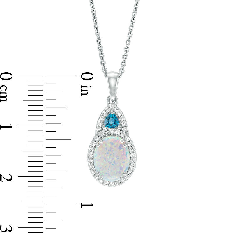 Oval Lab-Created Opal, White Sapphire and London Blue Topaz Pendant in Sterling Silver