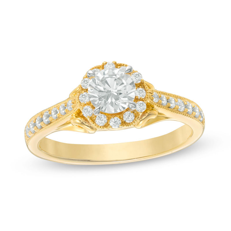 3/4 CT. T.W. Diamond Flower Frame Vintage-Style Engagement Ring in 14K Gold