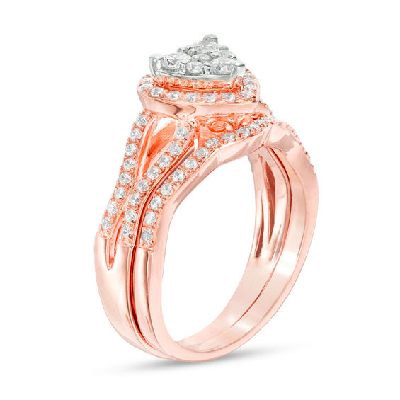 5/8 CT. T.w. Composite Diamond Heart Frame Bridal Set in 10K Rose Gold