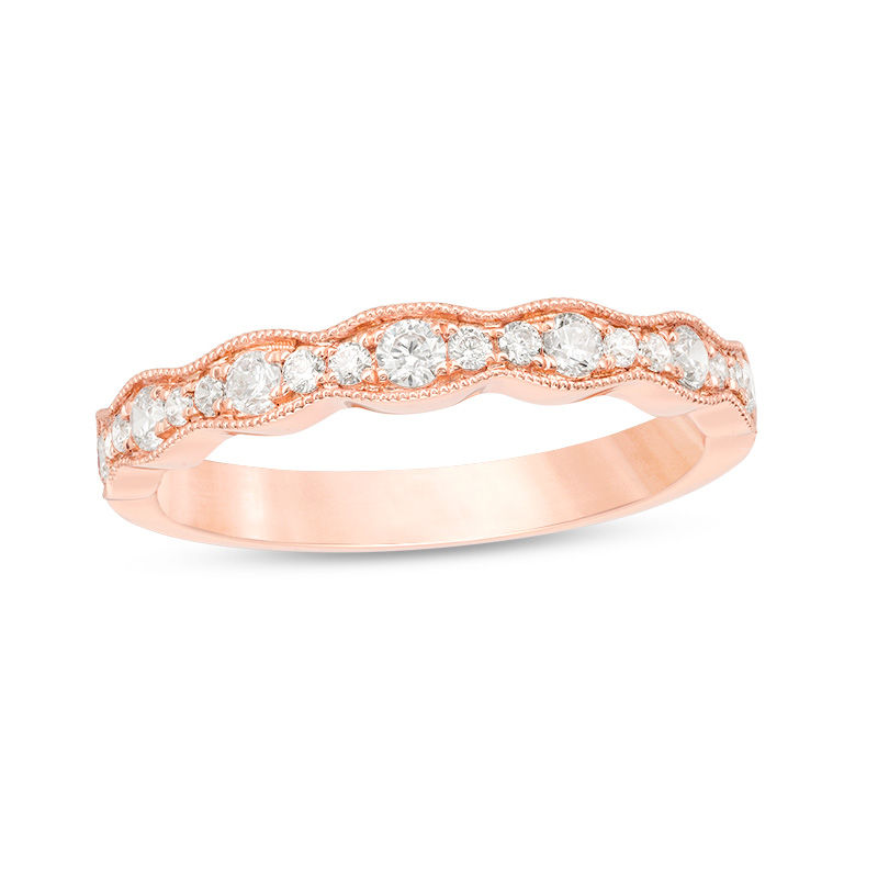 Main Image 1 of 1/3 CT. T.W. Diamond Wave Vintage-Style Anniversary Band in 10K Rose Gold