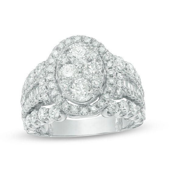 3 CT. T.w. Composite Diamond Frame Multi-Row Engagement Ring in 14K White Gold