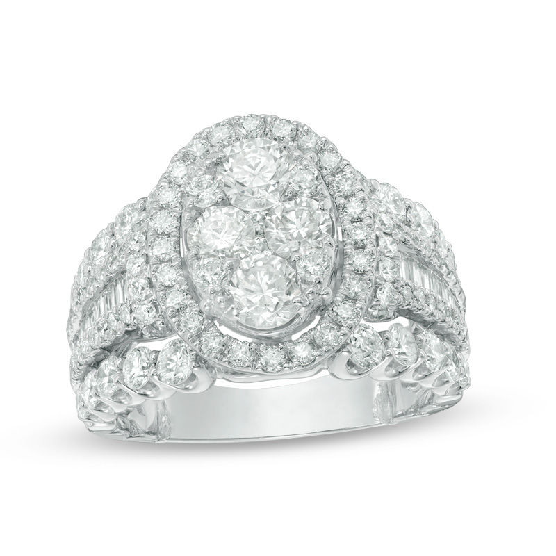 Main Image 1 of 3 CT. T.W. Composite Diamond Frame Multi-Row Engagement Ring in 14K White Gold