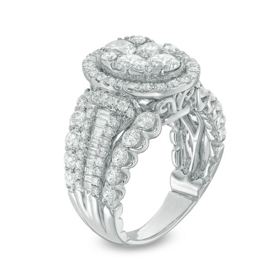 3 CT. T.w. Composite Diamond Frame Multi-Row Engagement Ring in 14K White Gold