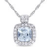 Thumbnail Image 0 of 5.0mm Cushion-Cut Aquamarine and 1/10 CT. T.W. Diamond Frame Pendant in 10K White Gold - 17"