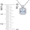 Thumbnail Image 2 of 5.0mm Cushion-Cut Aquamarine and 1/10 CT. T.W. Diamond Frame Pendant in 10K White Gold - 17"