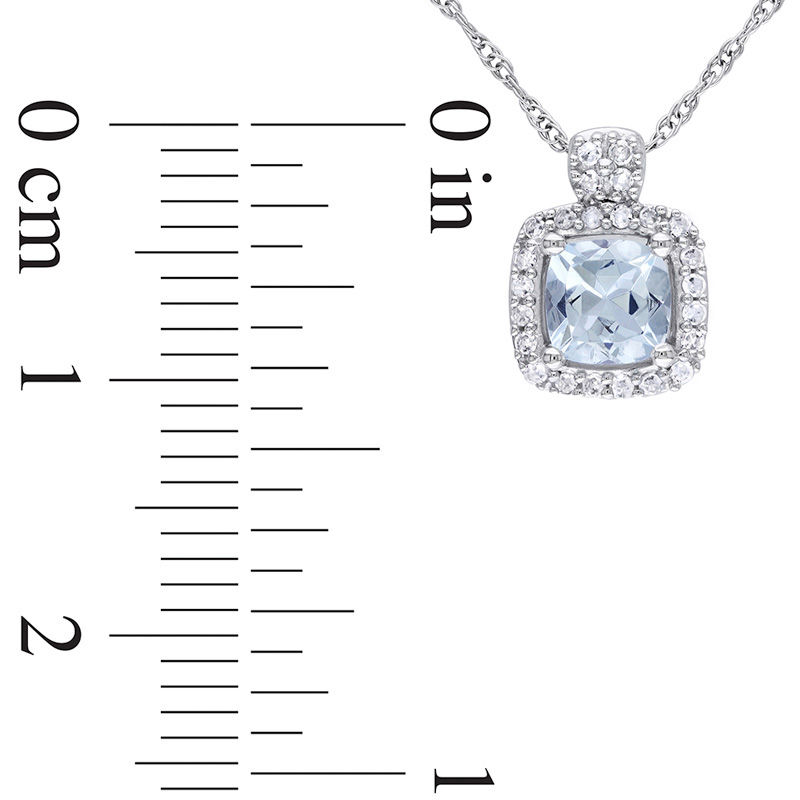 Main Image 3 of 5.0mm Cushion-Cut Aquamarine and 1/10 CT. T.W. Diamond Frame Pendant in 10K White Gold - 17&quot;
