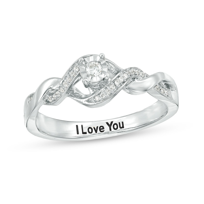 Main Image 1 of 1/8 CT. T.W. Diamond Twist Shank Promise Ring in Sterling Silver (1 Line)