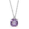 Thumbnail Image 0 of 8.0mm Cushion-Cut Amethyst and Diamond Accent Pendant in 10K White Gold - 17"