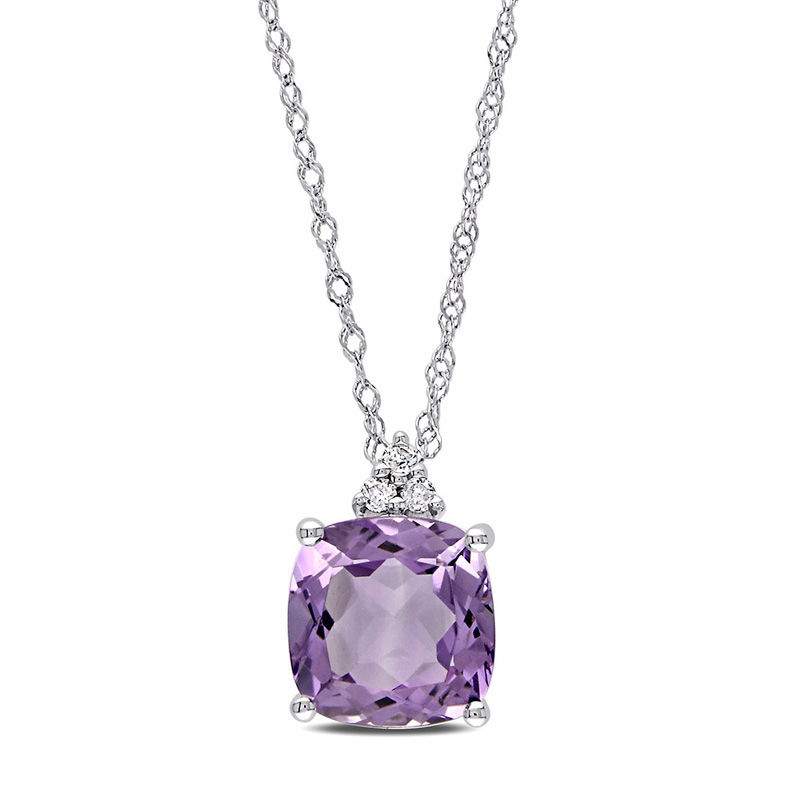 8.0mm Cushion-Cut Amethyst and Diamond Accent Pendant in 10K White Gold - 17"