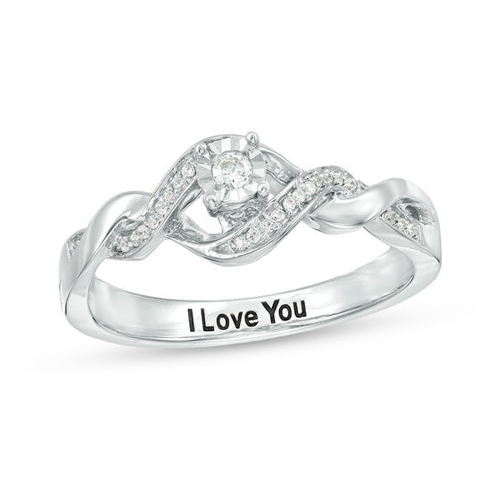 1/8 CT. T.w. Diamond Twist Shank Promise Ring in Sterling Silver (1 Line)