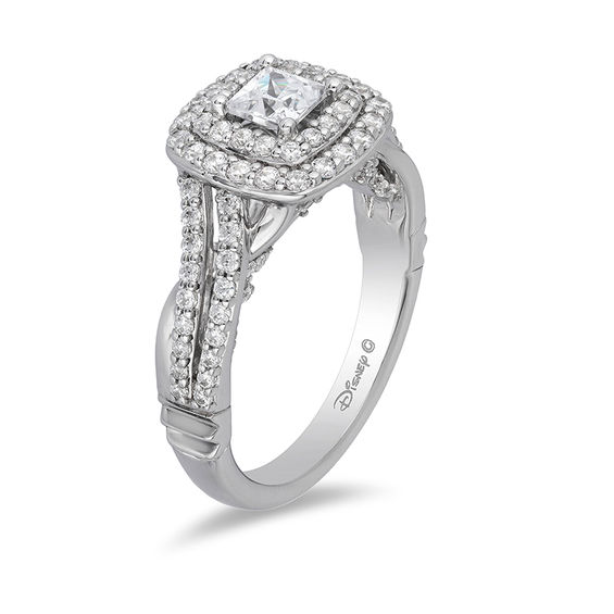 Enchanted Disney Cinderella 1-1/4 CT. T.w. Princess-Cut Diamond Double Frame Bypass Engagement Ring in 14K White Gold