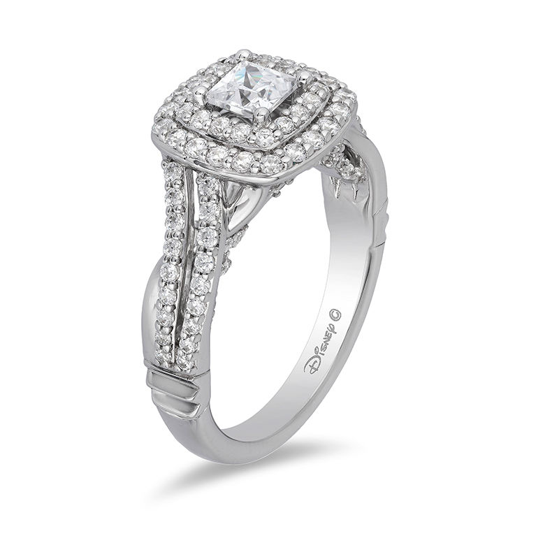 Main Image 2 of Enchanted Disney Cinderella 1-1/4 CT. T.W. Princess-Cut Diamond Double Frame Bypass Engagement Ring in 14K White Gold