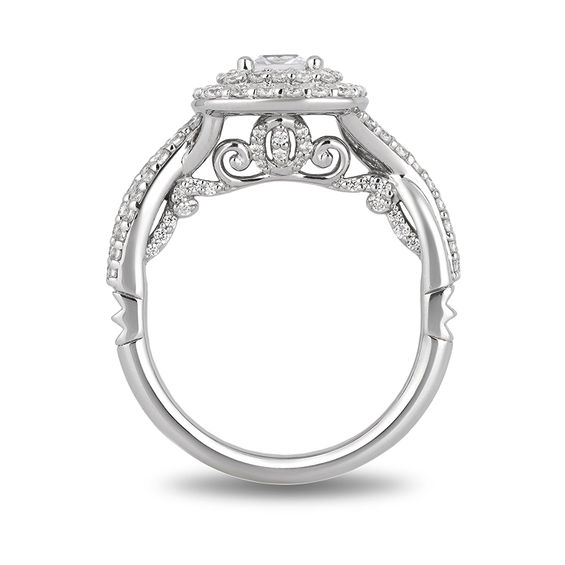 Enchanted Disney Cinderella 1-1/4 CT. T.w. Princess-Cut Diamond Double Frame Bypass Engagement Ring in 14K White Gold