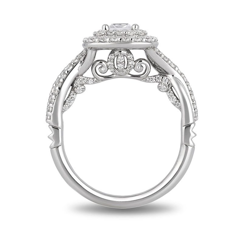 Main Image 3 of Enchanted Disney Cinderella 1-1/4 CT. T.W. Princess-Cut Diamond Double Frame Bypass Engagement Ring in 14K White Gold