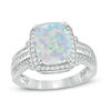 Thumbnail Image 1 of Cushion-Cut Lab-Created Opal and White Sapphire Frame Triple Row Ring in Sterling Silver