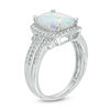 Thumbnail Image 2 of Cushion-Cut Lab-Created Opal and White Sapphire Frame Triple Row Ring in Sterling Silver