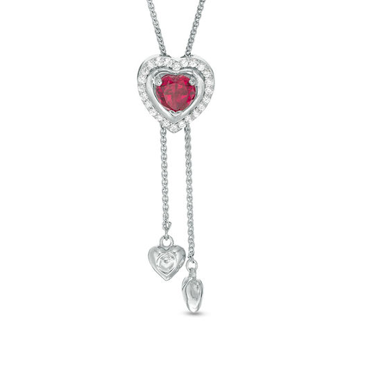 5.0mm Lab-Created Ruby and White Sapphire Heart Lariat-Style Bolo Necklace in Sterling Silver - 26"