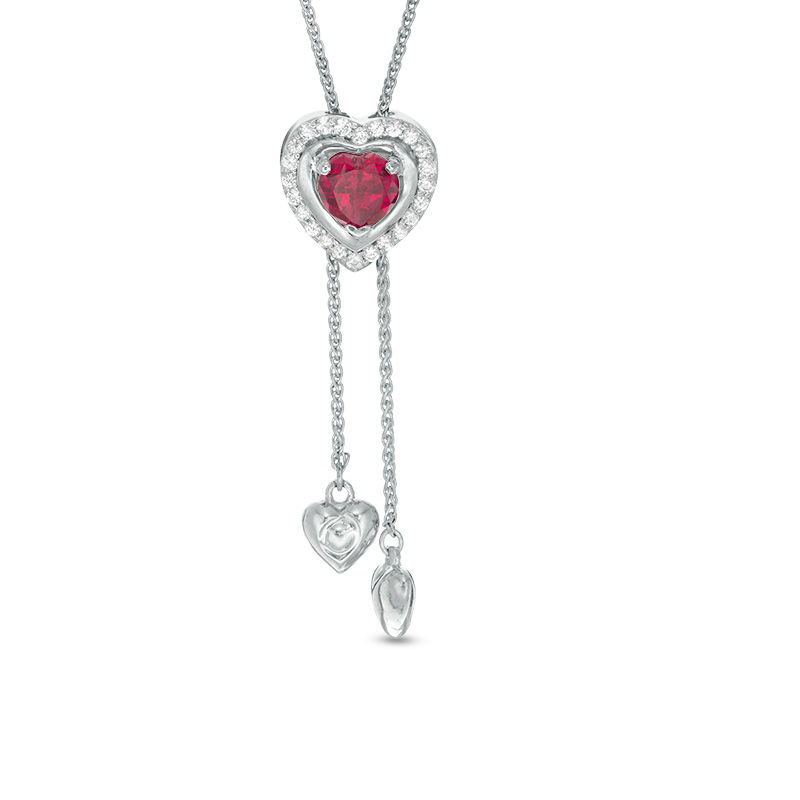 Main Image 1 of 5.0mm Lab-Created Ruby and White Sapphire Heart Lariat-Style Bolo Necklace in Sterling Silver - 26"