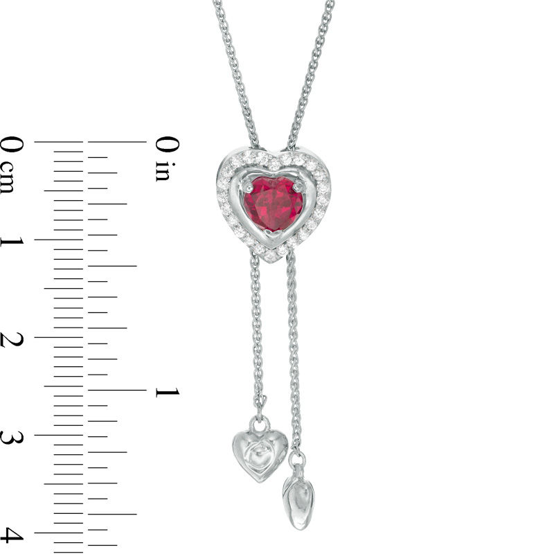 Main Image 3 of 5.0mm Lab-Created Ruby and White Sapphire Heart Lariat-Style Bolo Necklace in Sterling Silver - 26"