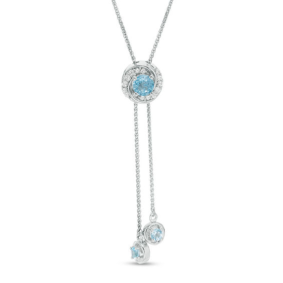 Blue Topaz and Lab-Created White Sapphire Swirl Lariat-Style Bolo Necklace in Sterling Silver - 26"