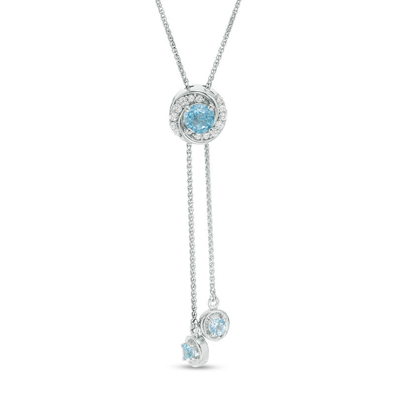 Blue Topaz and Lab-Created White Sapphire Swirl Lariat-Style Bolo Necklace in Sterling Silver - 26"