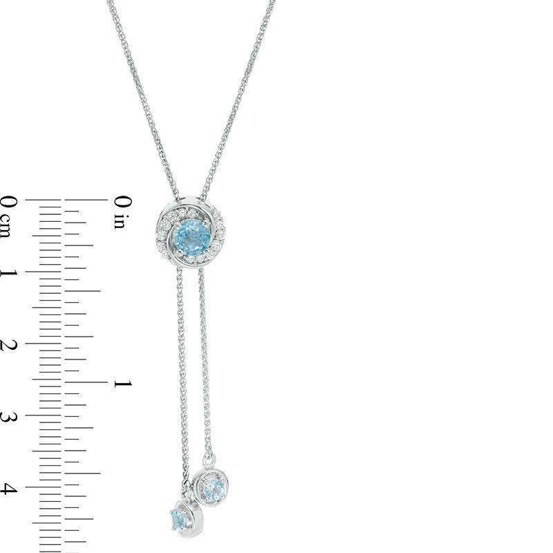Blue Topaz and Lab-Created White Sapphire Swirl Lariat-Style Bolo Necklace in Sterling Silver - 26"