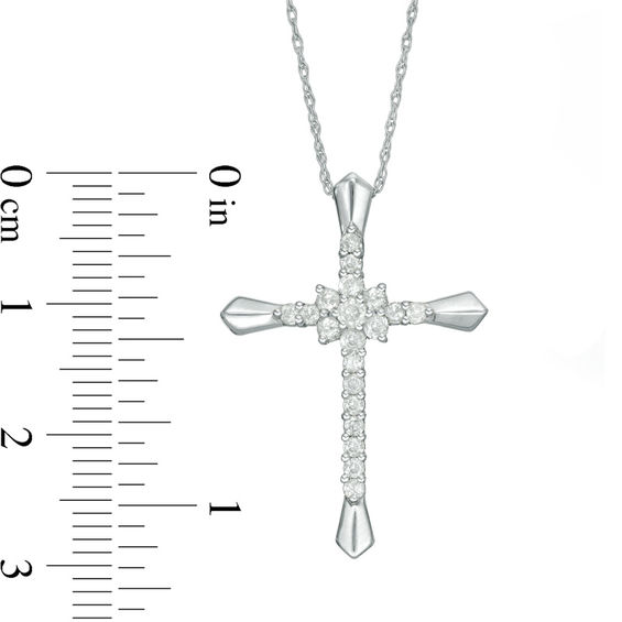 3/8 CT. T.w. Diamond Flower Cluster Cross Pendant in 10K White Gold